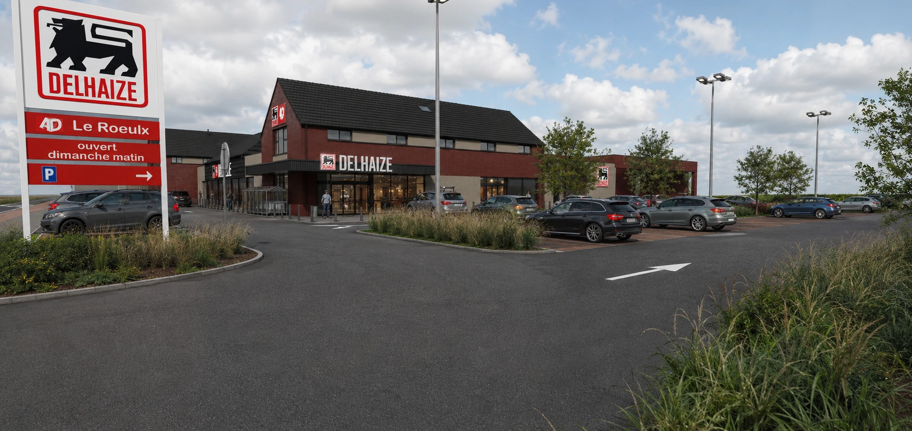Perspective du projet d'extension de l'AD Delhaize du Roeulx en briques rouges