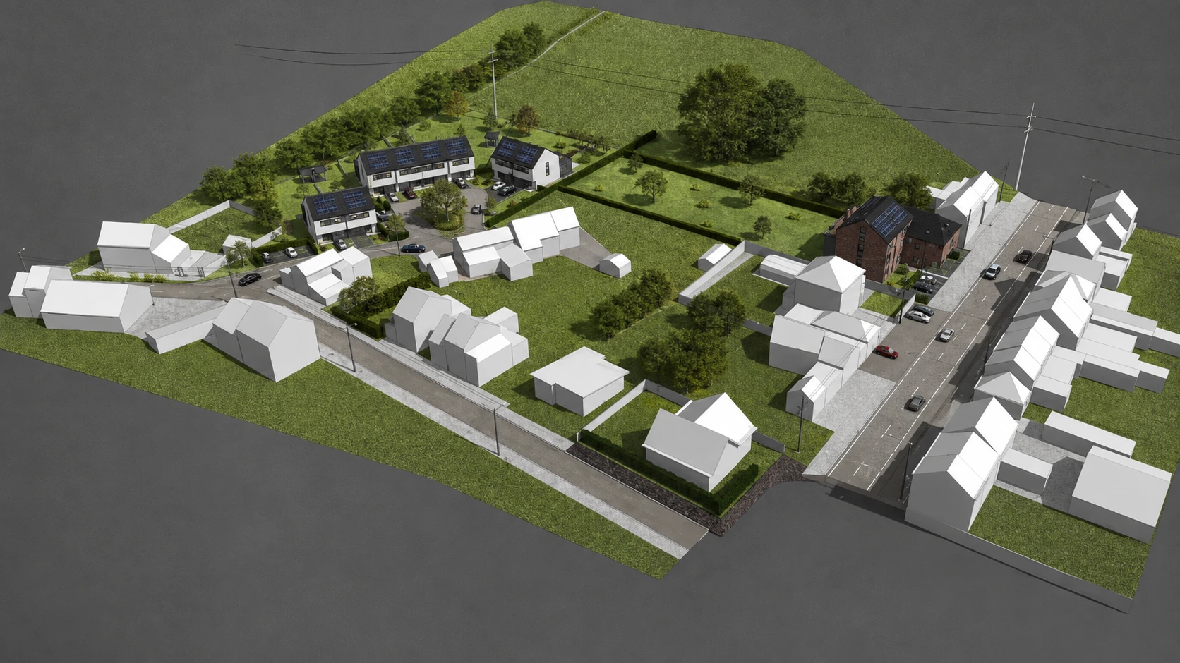 Vue aérienne de la maquette d'ensemble du projet de logements groupés dans son quartier